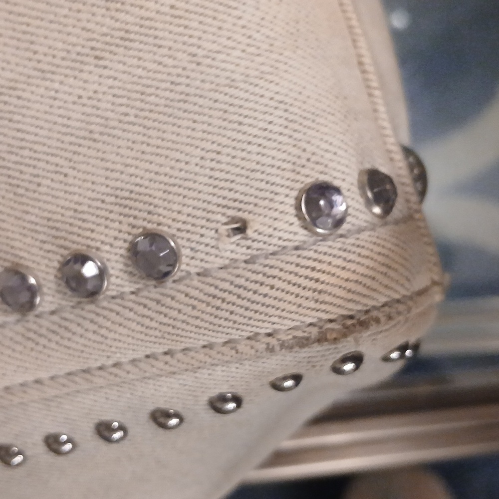 Prada Light Gray Denim Canapa Studded Tote Bag With Crossbody Strap - Picture 9 of 16